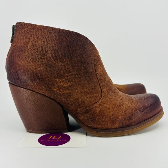 Korks Women's Gemini Rusted Brown Snake Leather Ankle Booties KR0004206 Size 7.5 - Picture 1 of 10